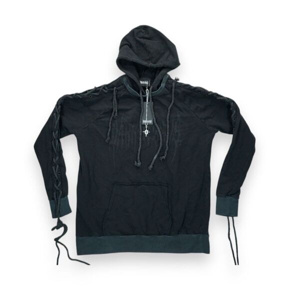 Other - NWT‎ Darker Wavs Gothic Tassel Sleeve Hoodie Sweatshirt Black Men's Small